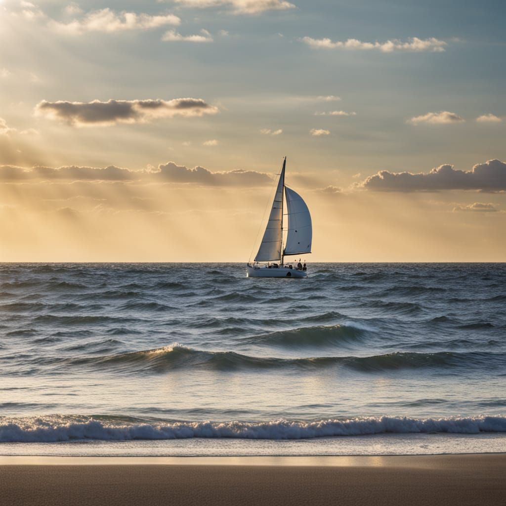 Serene Blue Ocean Scene in Golden Hour