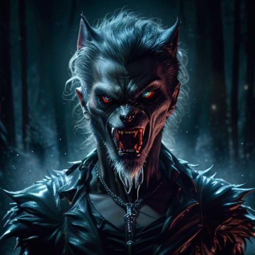 Glowing Vampire-Werewolf Hybrid in Sinister Liquid Art