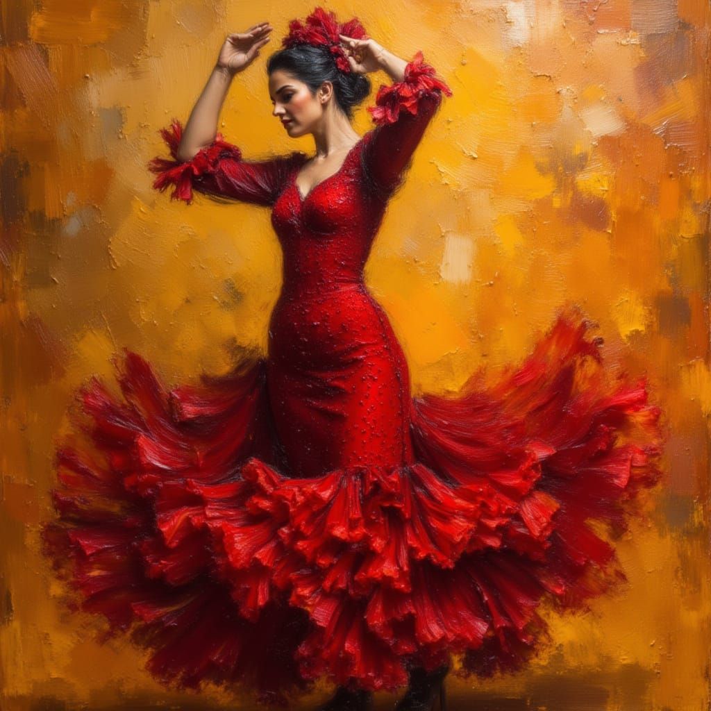 Dramatic Flamenco Dancer with Rippled Earth Texture