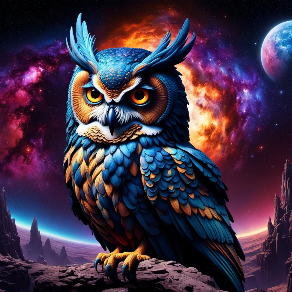 Stolas: Galactic Owl Prince in Expressionist Style