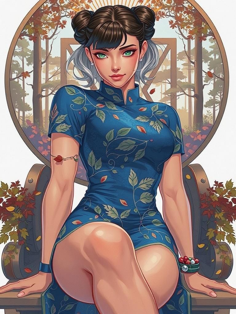 Autumn Forest Portrait of Woman with Maple Leaves