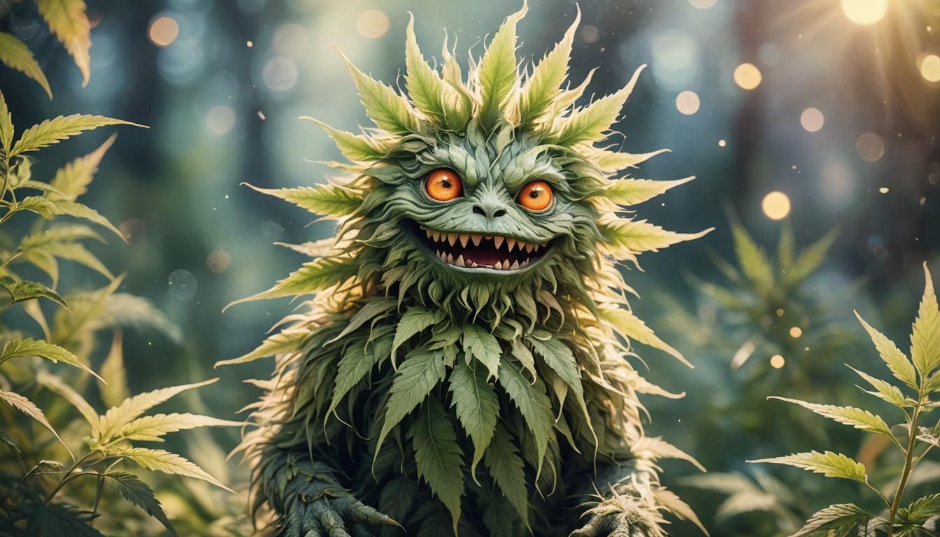 Cute Cannabis Monster in Fantasy Illustration Style