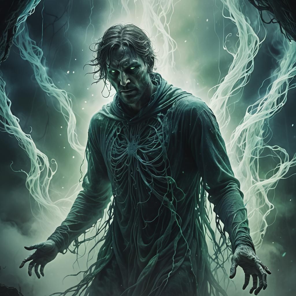 Ethereal Prison: Dark Fantasy Man Trapped in Ghost Body