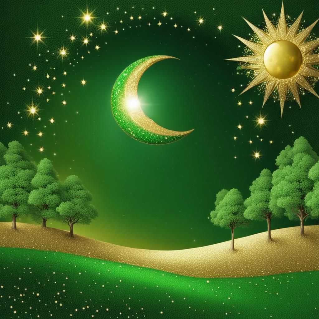 Surreal Gold and Green Celestial Creation