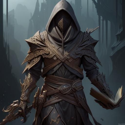 Hooded Figure Holding Book, Detailed Matte Painting