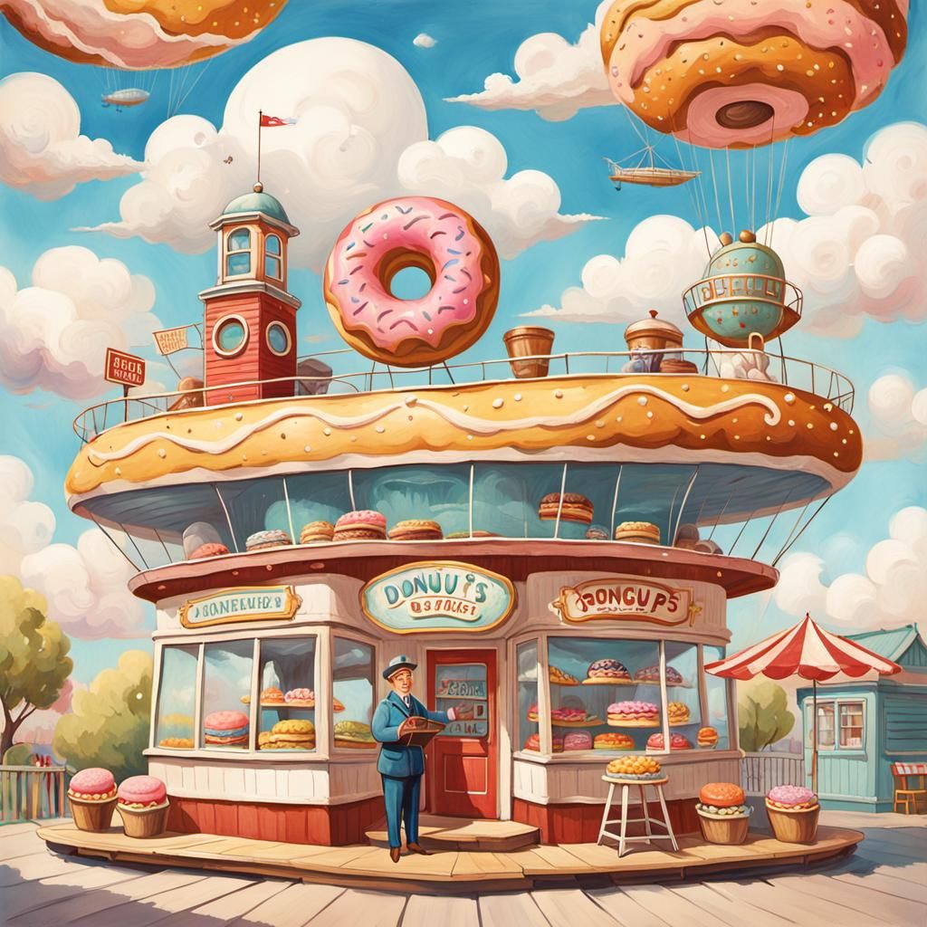 Vintage Donut Shop Airship Advertisement