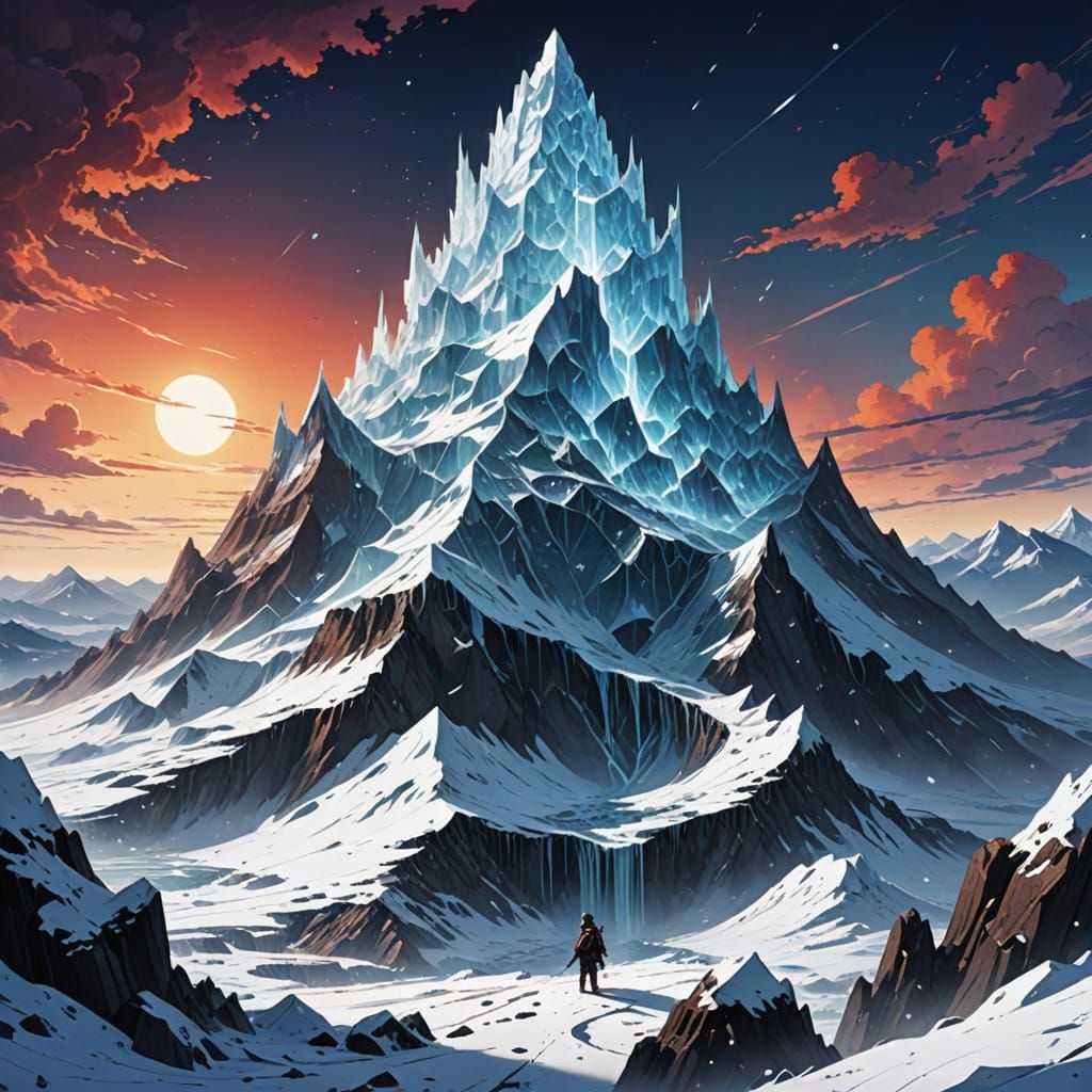 Majestic Ice Volcano in Vibrant Anime Style