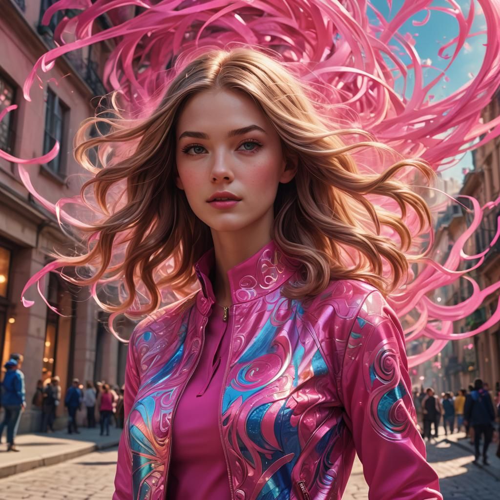 Preppy Girl in Pink Outfit: Digital Fantasy Art