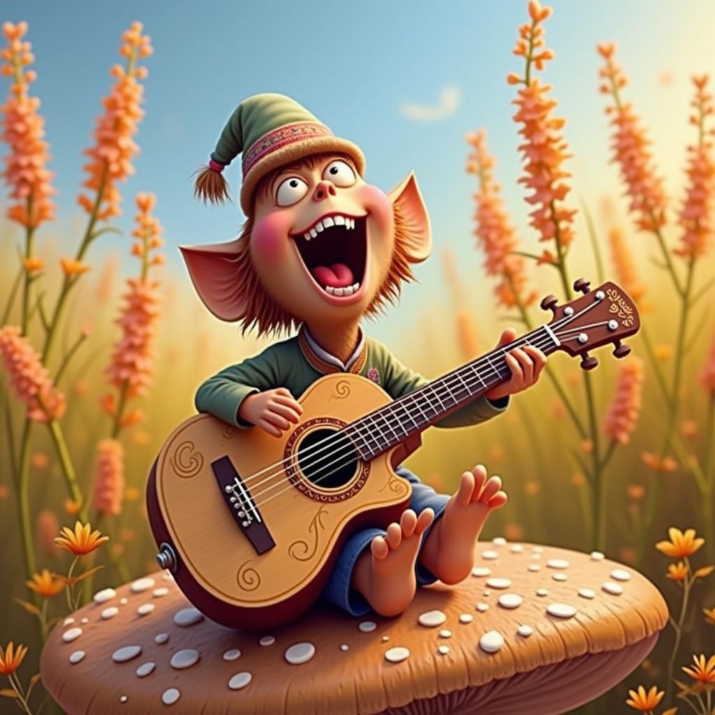 Animated Ant Plays Guitar in Whimsical Forest
