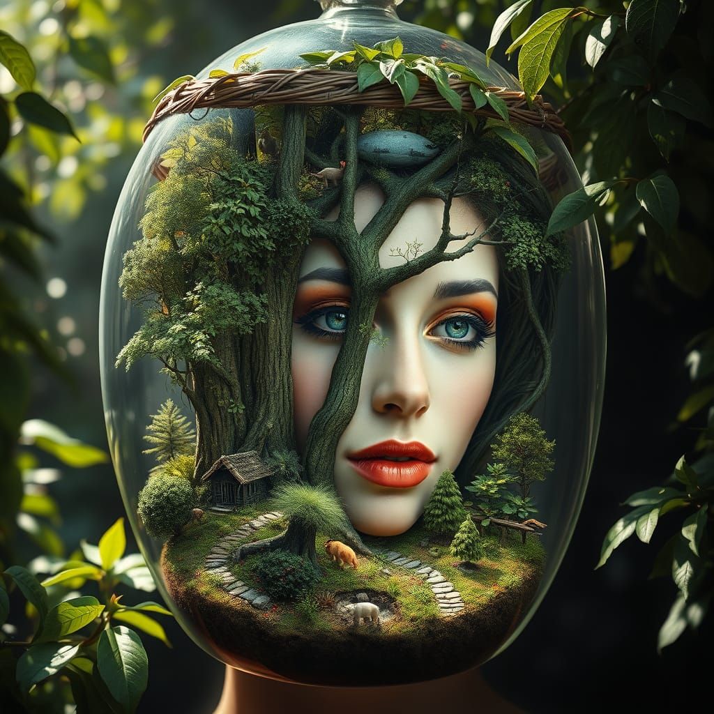 Miniature Forest Terrarium in Surreal Style
