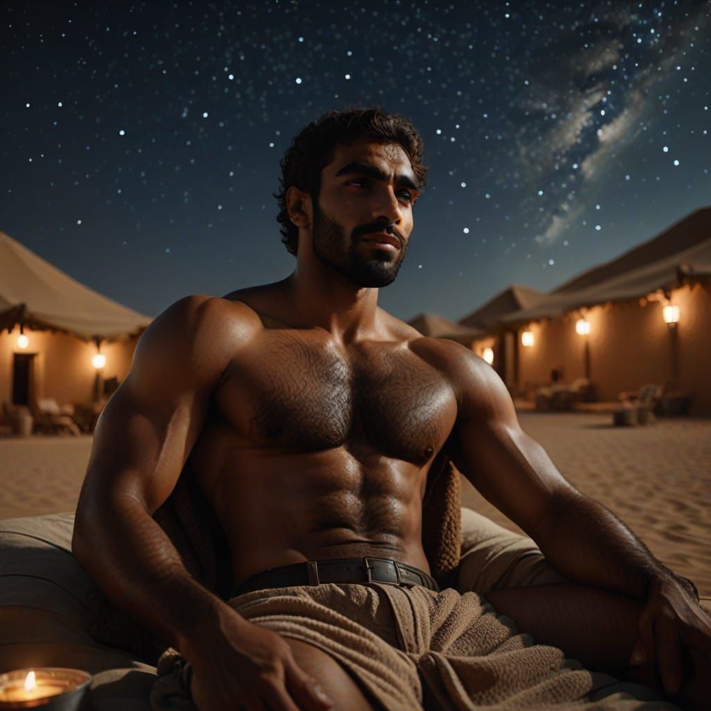 Cinematic Arab Man Under Twinkling Stars