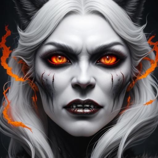 Demonic Cat Portrait in Maximalist Horror Style