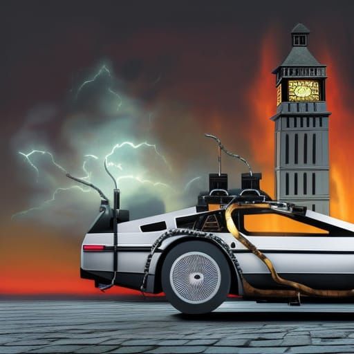DeLorean at Clock Tower: Back to the Future Concept Art