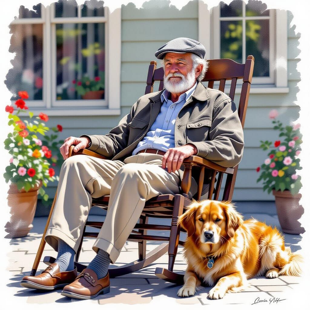 Elderly Man with Dog in Haenraets Style