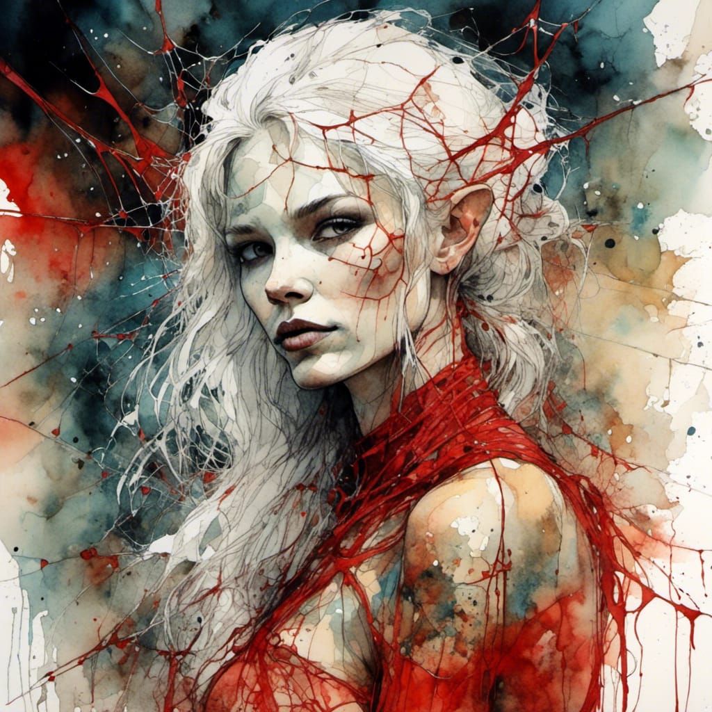 Elf in Spider-Web Suit, Ink Splatter Art