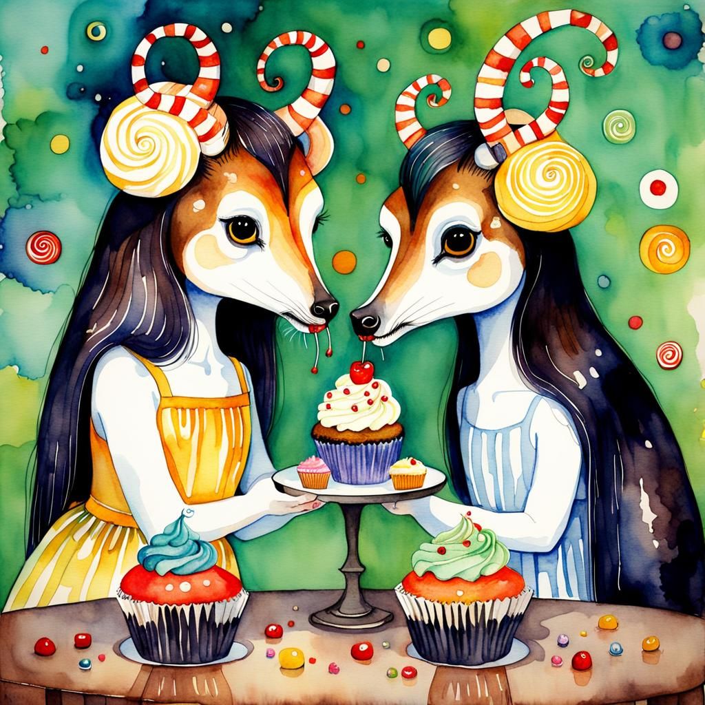 Whimsical Creatures Feast: A Watercolour Art Nouveau Illustr...