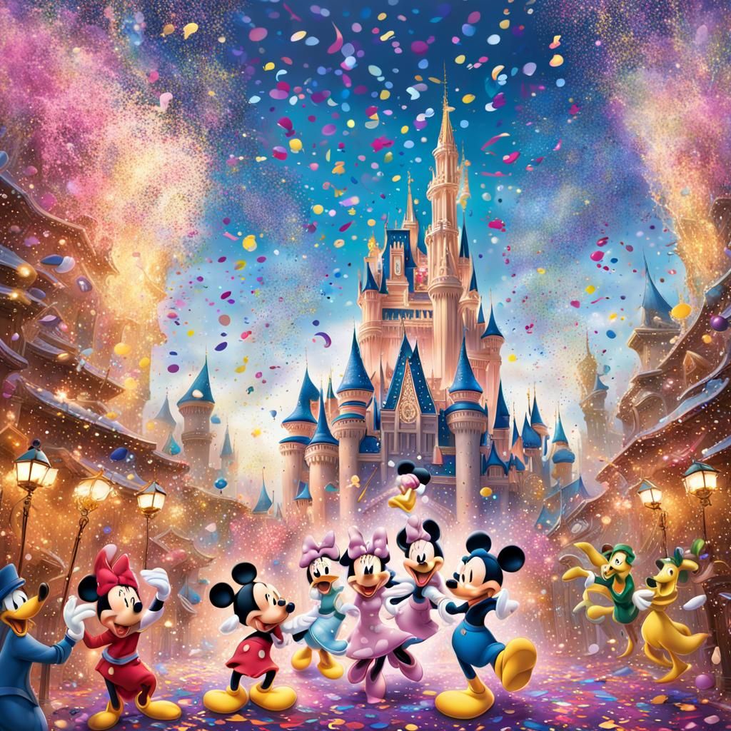 Whimsical Disney characters, including Mickey Mouse, Minnie ...