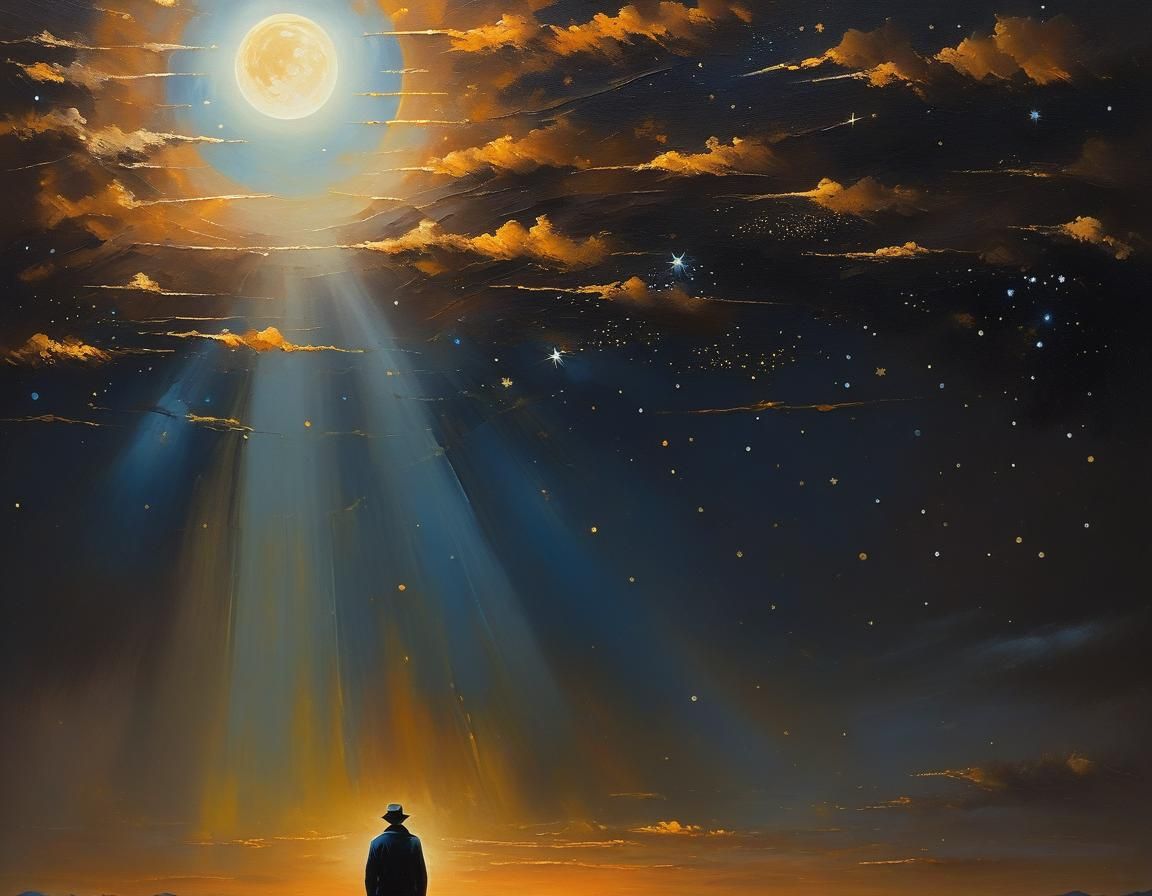 Surreal Dreamscape Oil Painting at Night