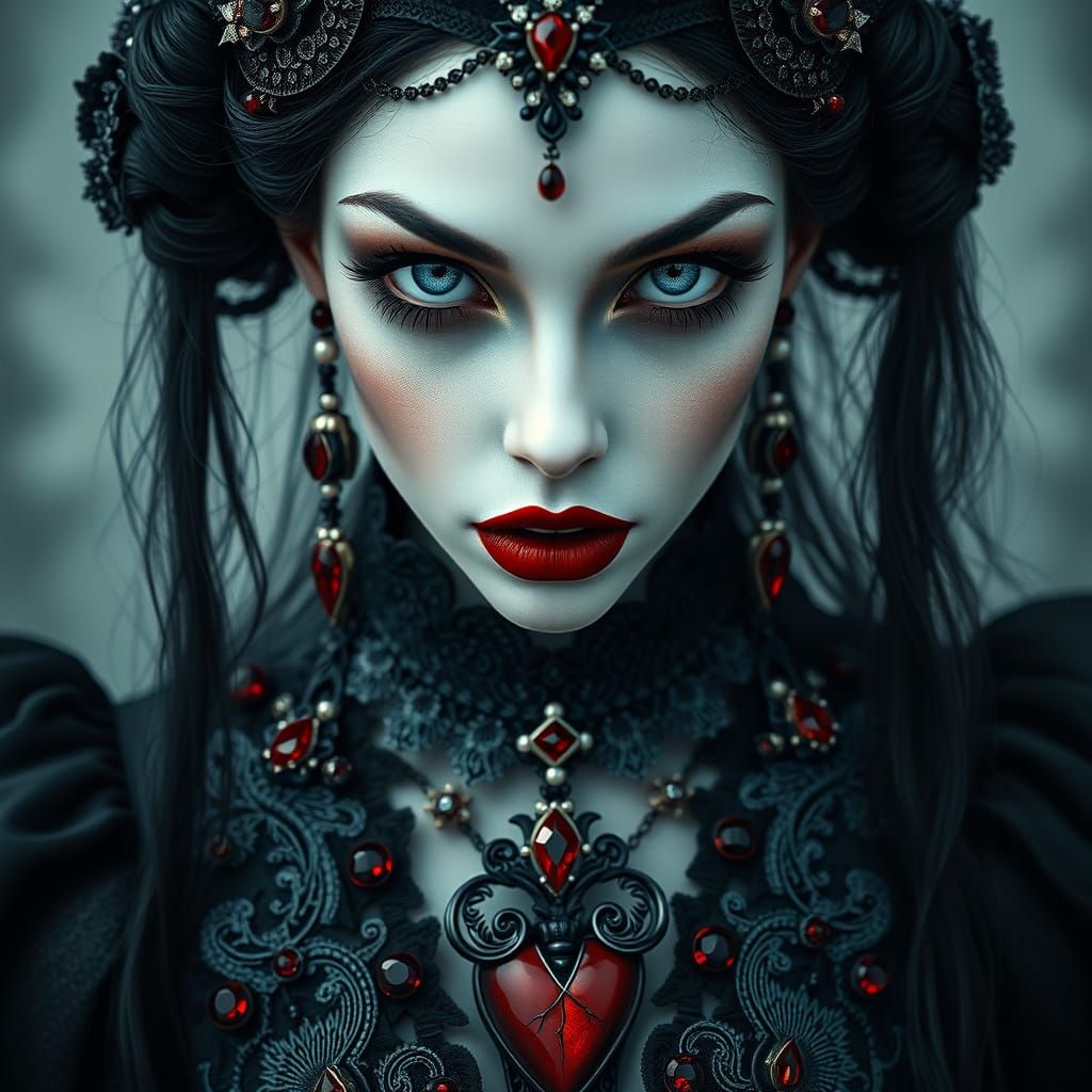 Gothic Vampire Goddess with Electric Blue Eyes