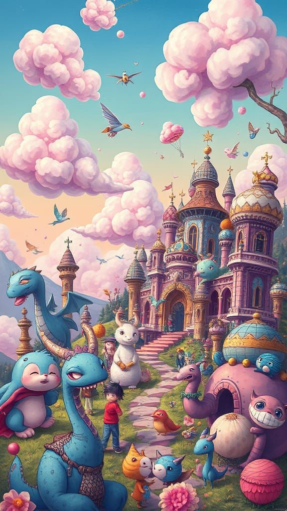 Whimsical Dreamworlds with Friendly Creatures and Fantastica...