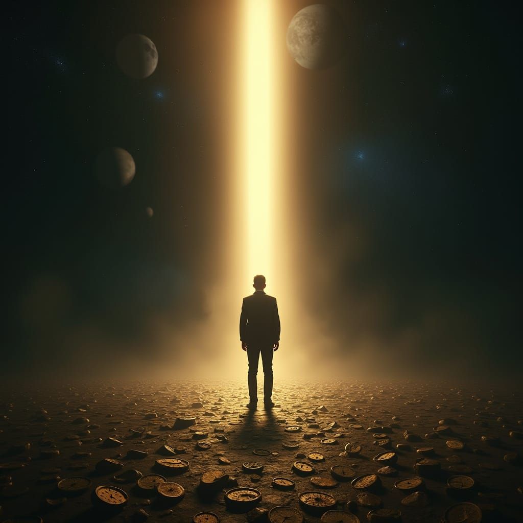 Mysterious Figure Faces Cosmic Light in a Realm of Ancient S...