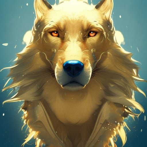 Golden Retriever Werewolf Portrait in Fantasy Style