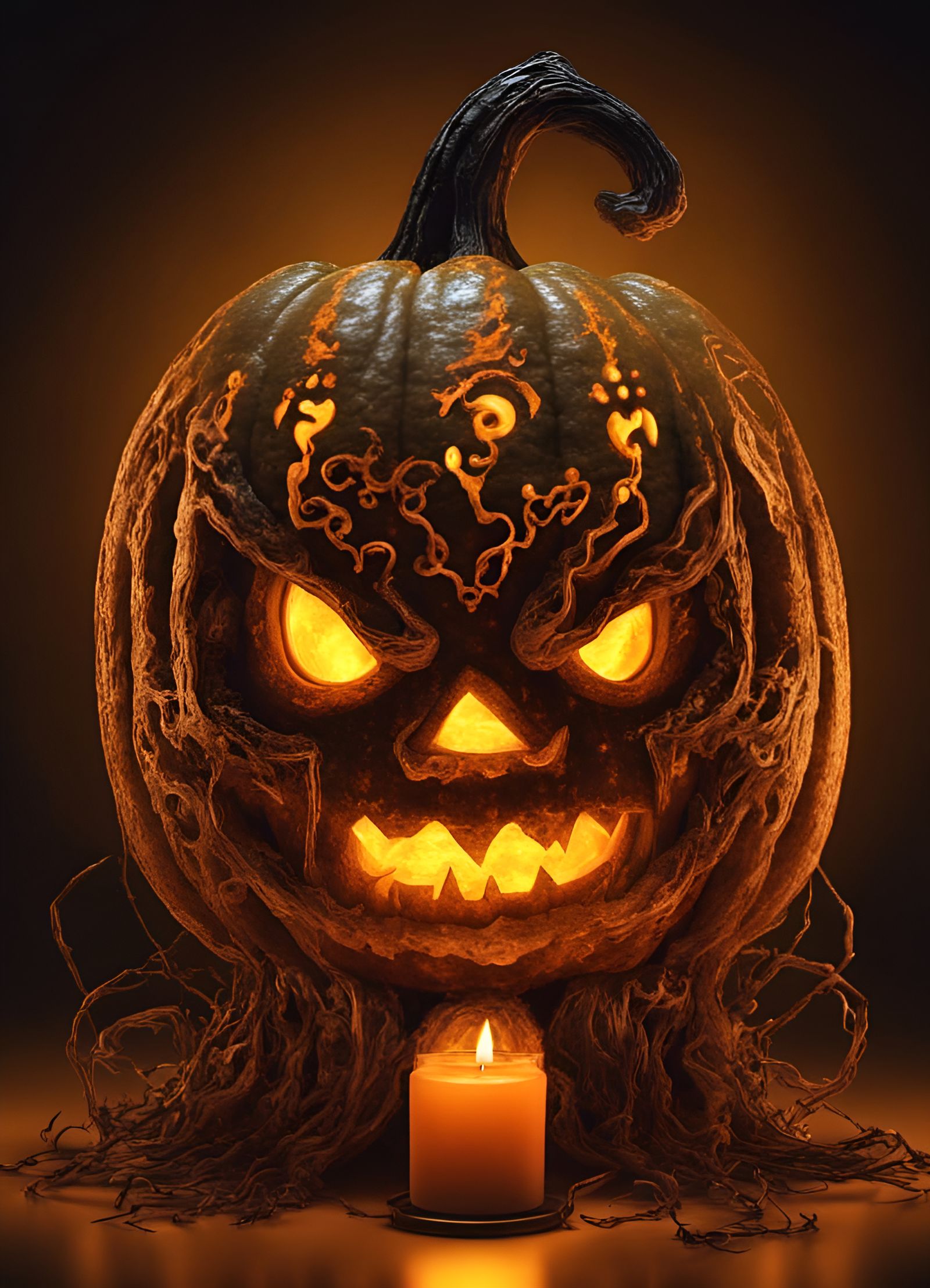 Intricate Jack-O-Lantern Monster in the Night