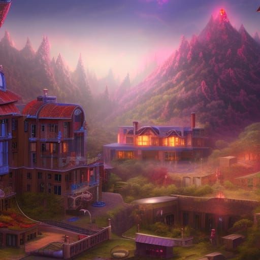 Fantastical Heartbreak Hotel: Detailed Matte Painting
