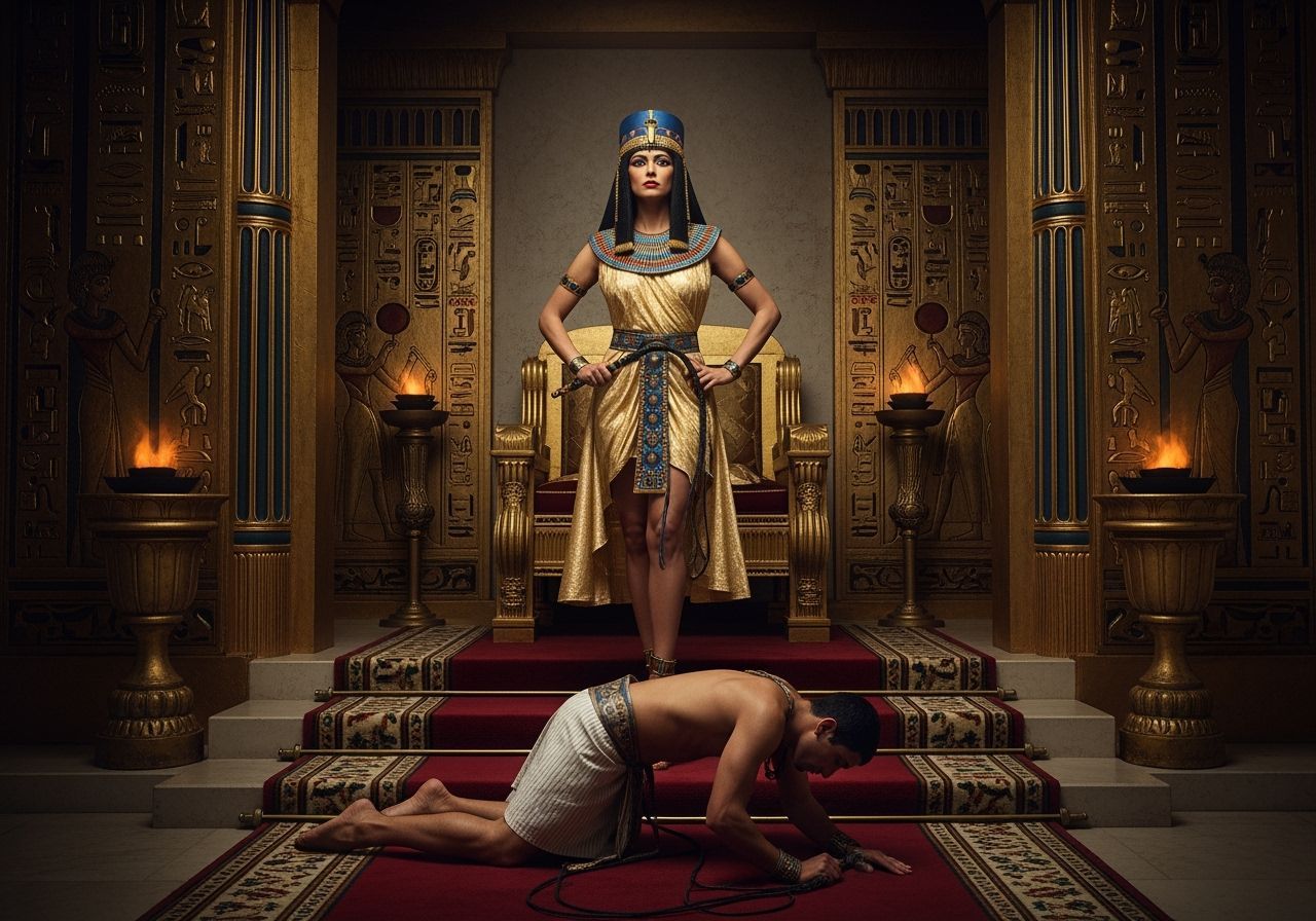 Egyptian Queen in Lavish Throne Room, Professional Photograp...