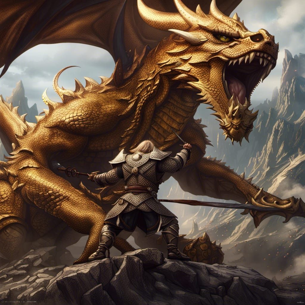 Dragonborn Barbarian Battles Dragon: Fantasy Art
