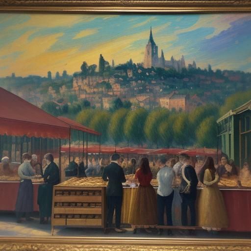 Gouache Masterpiece of a Bustling Bakery and Coffee Shop