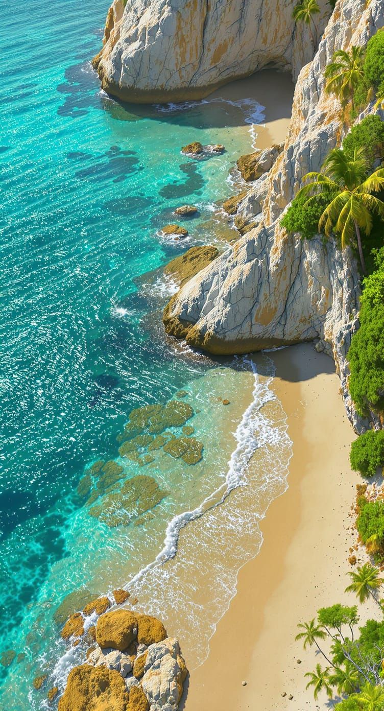Cinematic Aerial View of Tropical Coastline