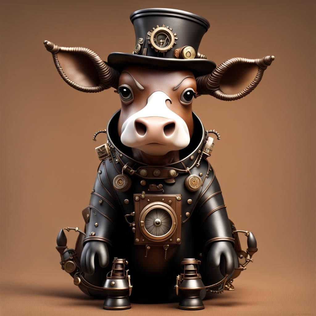 Steampunk Witch Cow Optical Illusion in 3D
