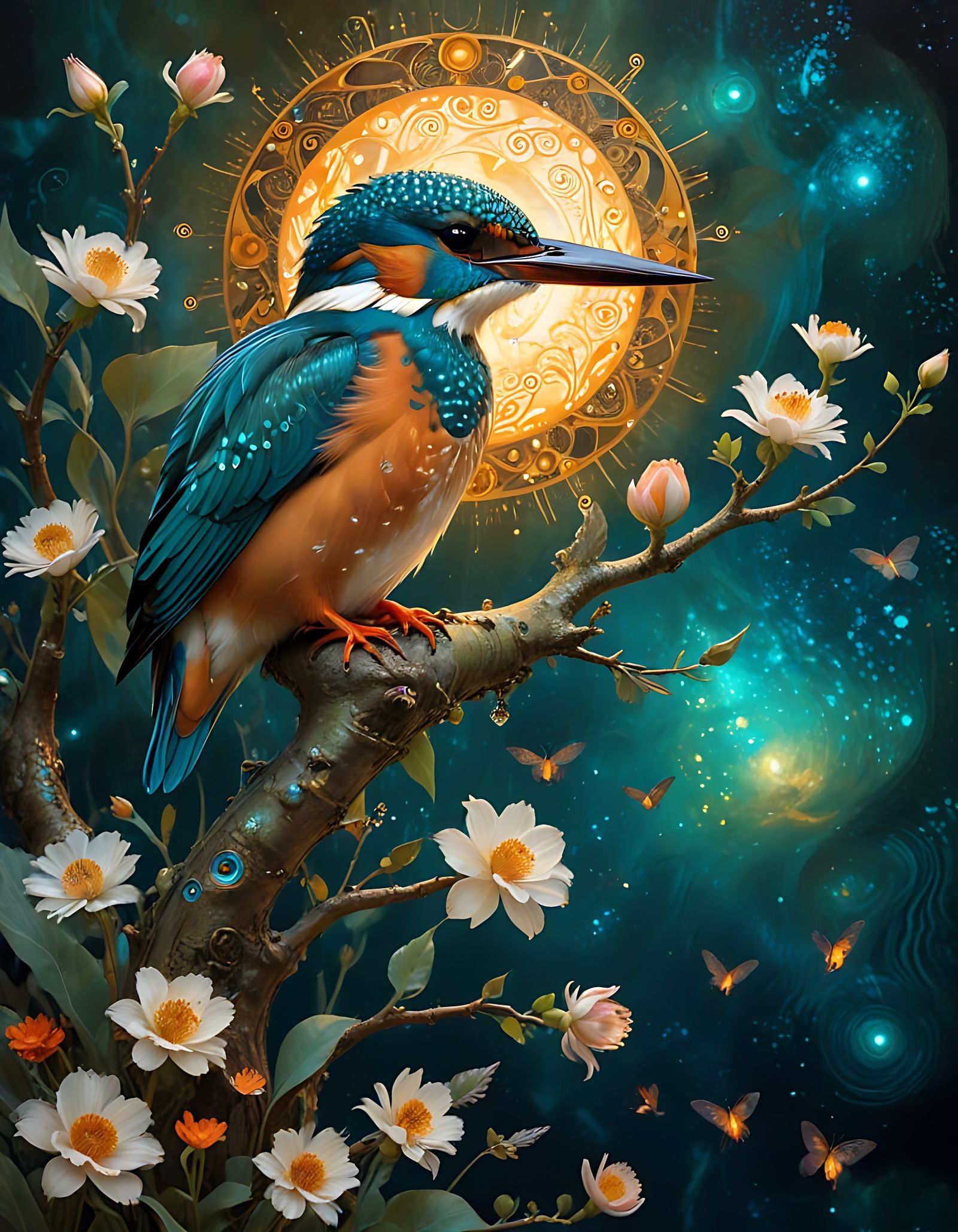 Surreal Kingfisher in a Klimt-Inspired Quantum Dream