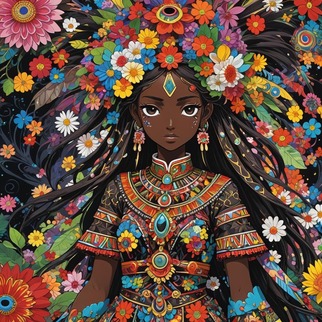 Aztec Girl with Obsidian Sword in Anime Manga Style