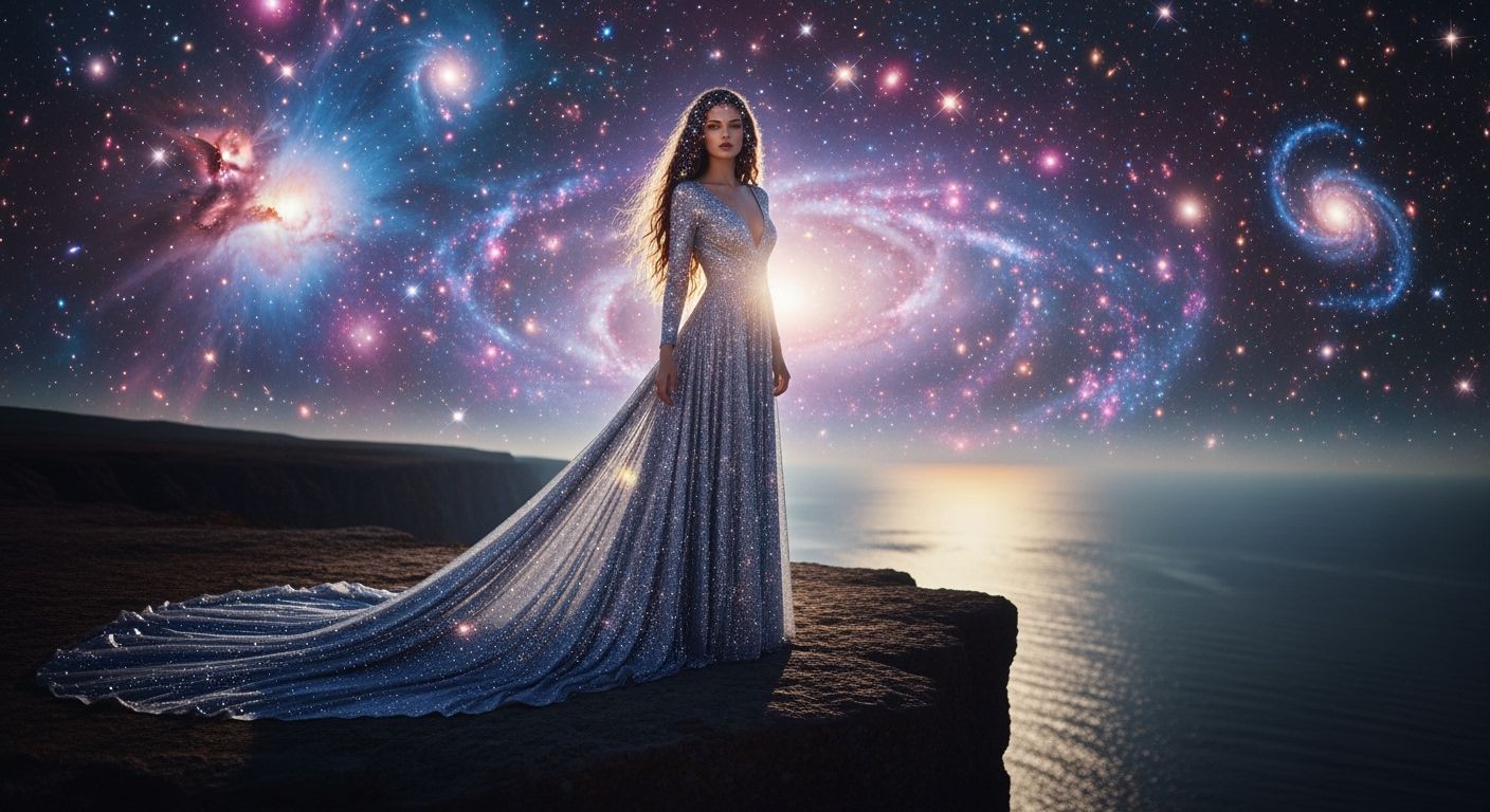 Stunning Russian Model in Cosmic Starlight Gown