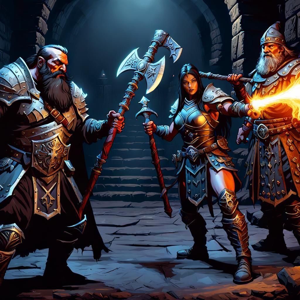 D&D Heroes Battle Skeletons in Dark Fantasy Style