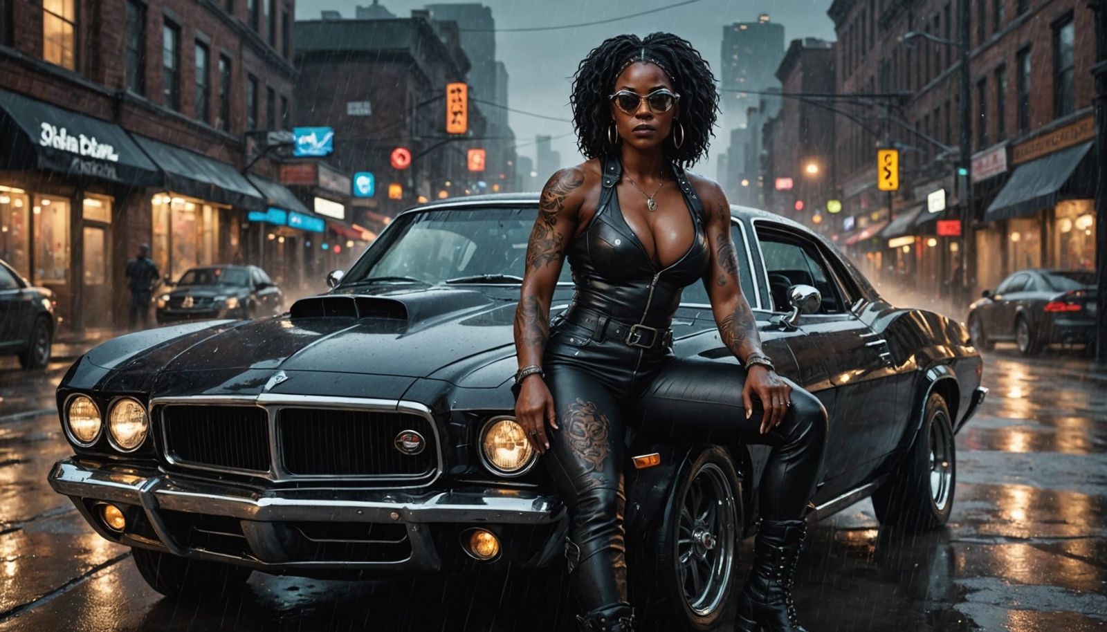 Gothic Digital Painting of Woman on Steampunk Car