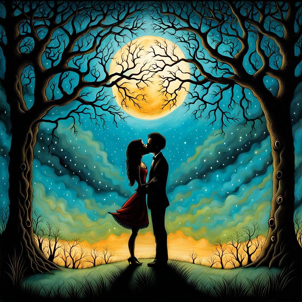 Surreal Embrace in a Dreamlike Landscape