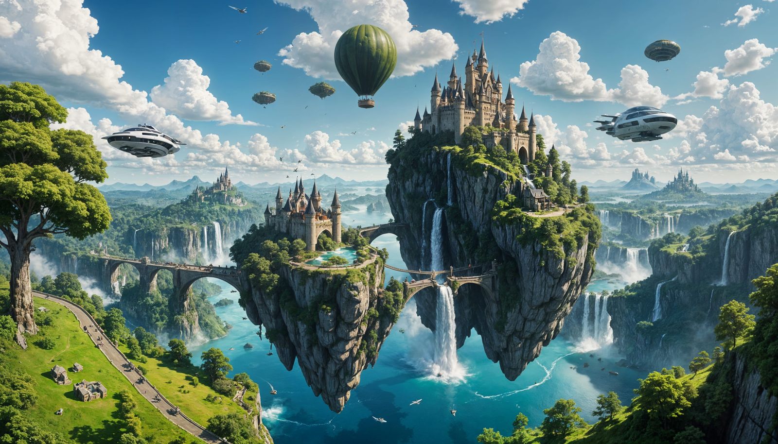 Fairytale Castle on Floating Island with Waterfall