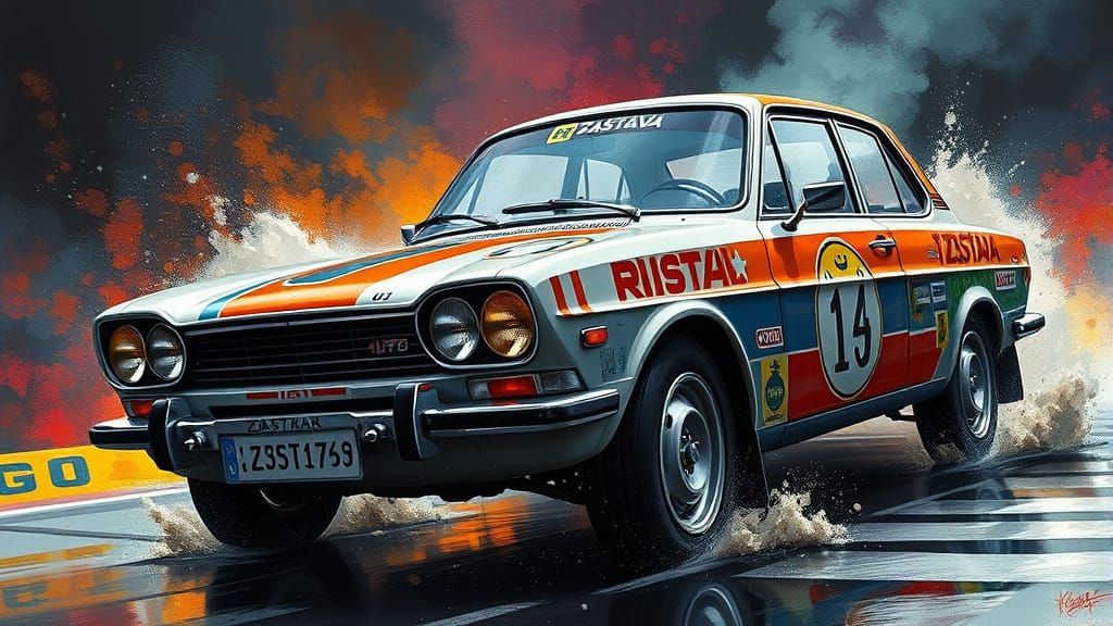 Hyperrealistic Zastava 101 Concept Car in Dramatic Splash Ar...