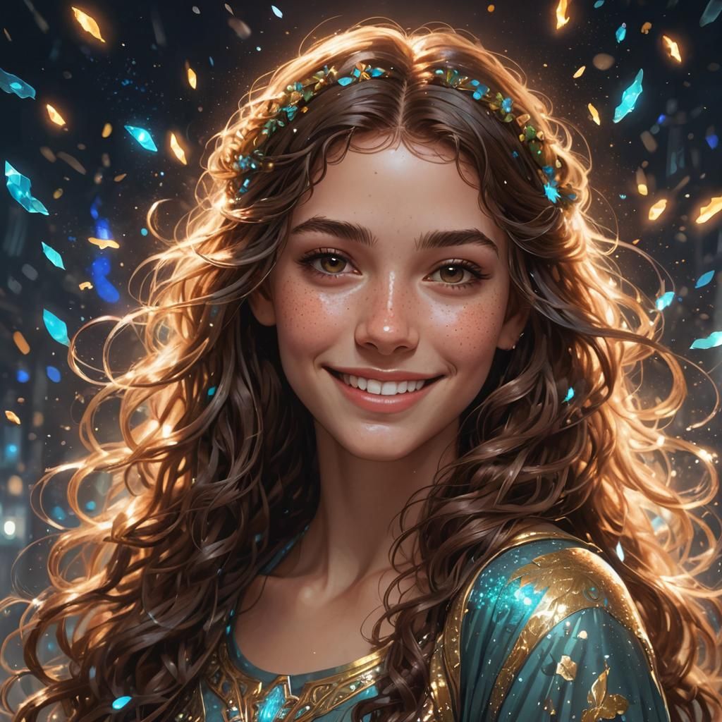 Happy Teen Girl with Bioluminescent Sparkle