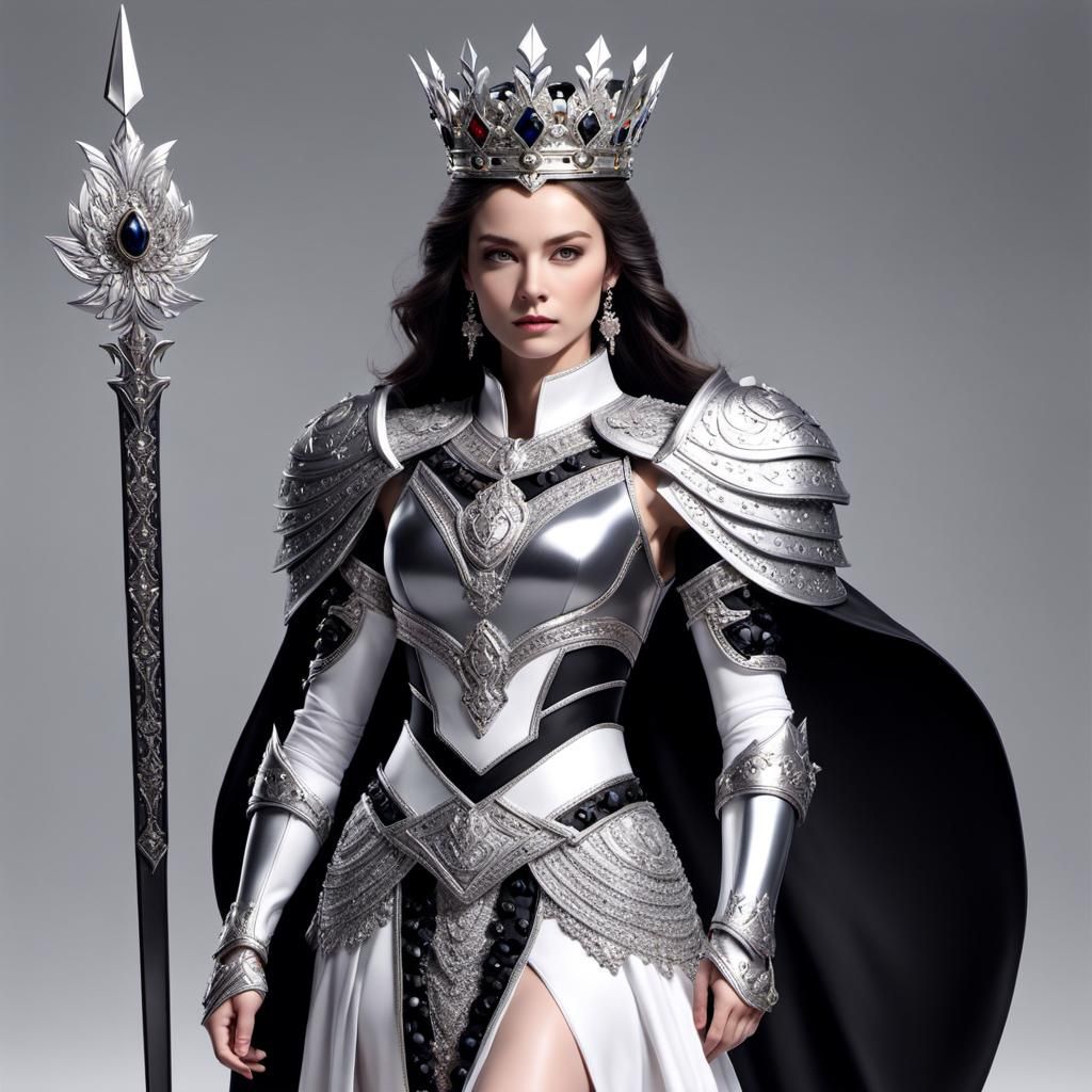 Armored Queen with Silver Crown in 3D Render