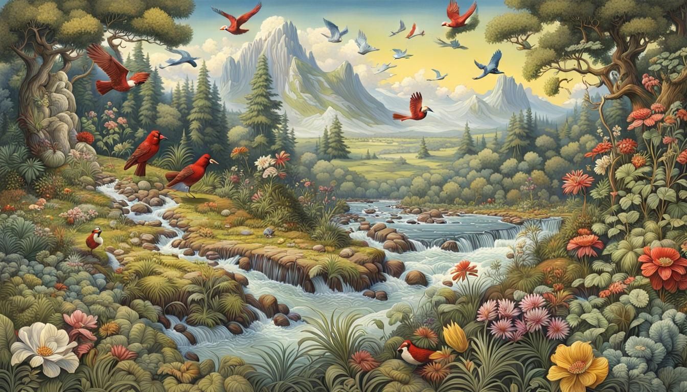 Detailed Forest Landscape with Crashing Waves, Jack Davis St...