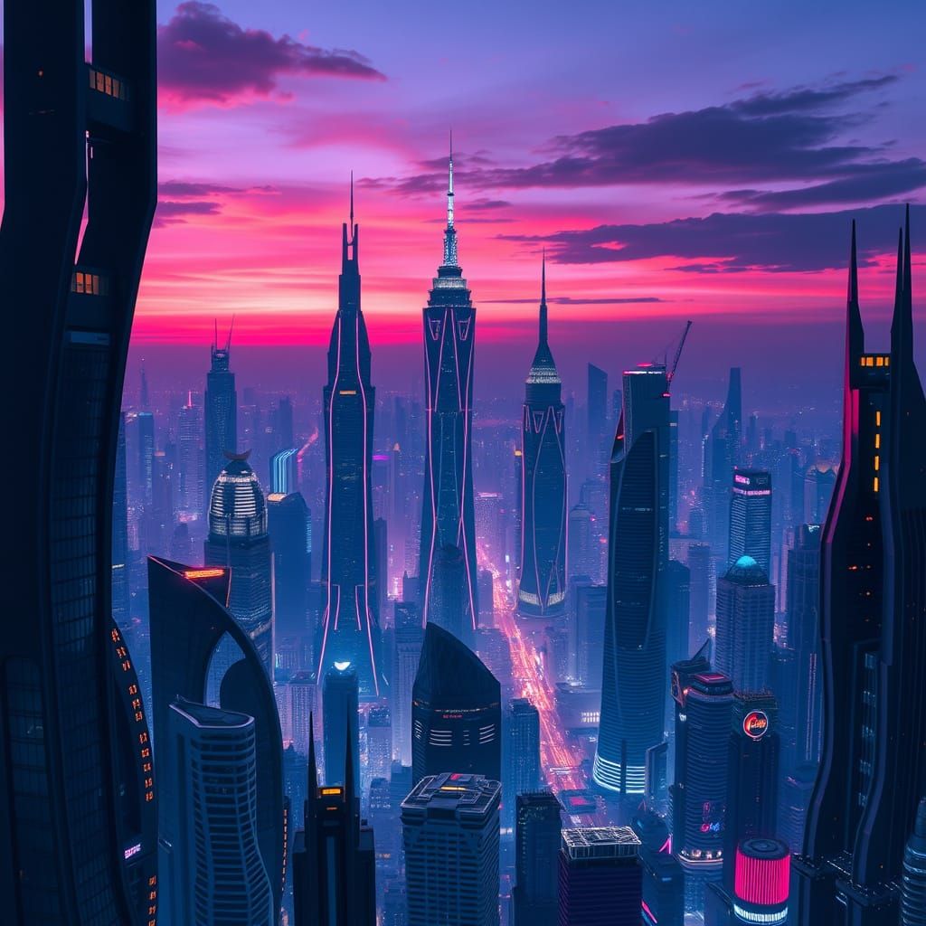 Futuristic Metropolis in Vibrant Neon Blues