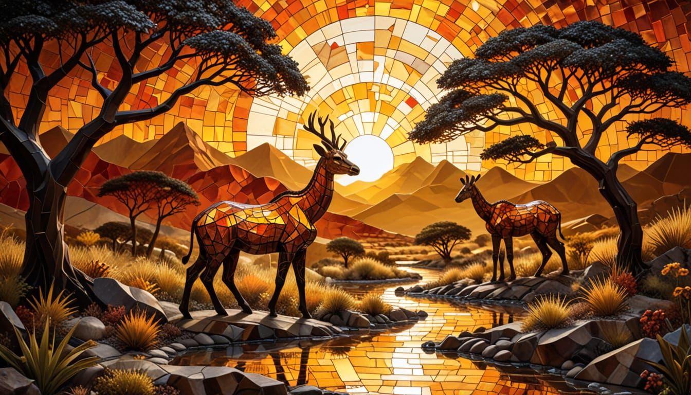 Glass African Landscape with Amber Animal