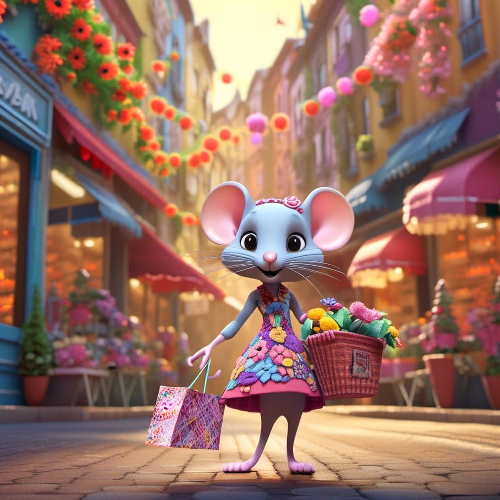 Mouse Fashion Model in Art Deco City