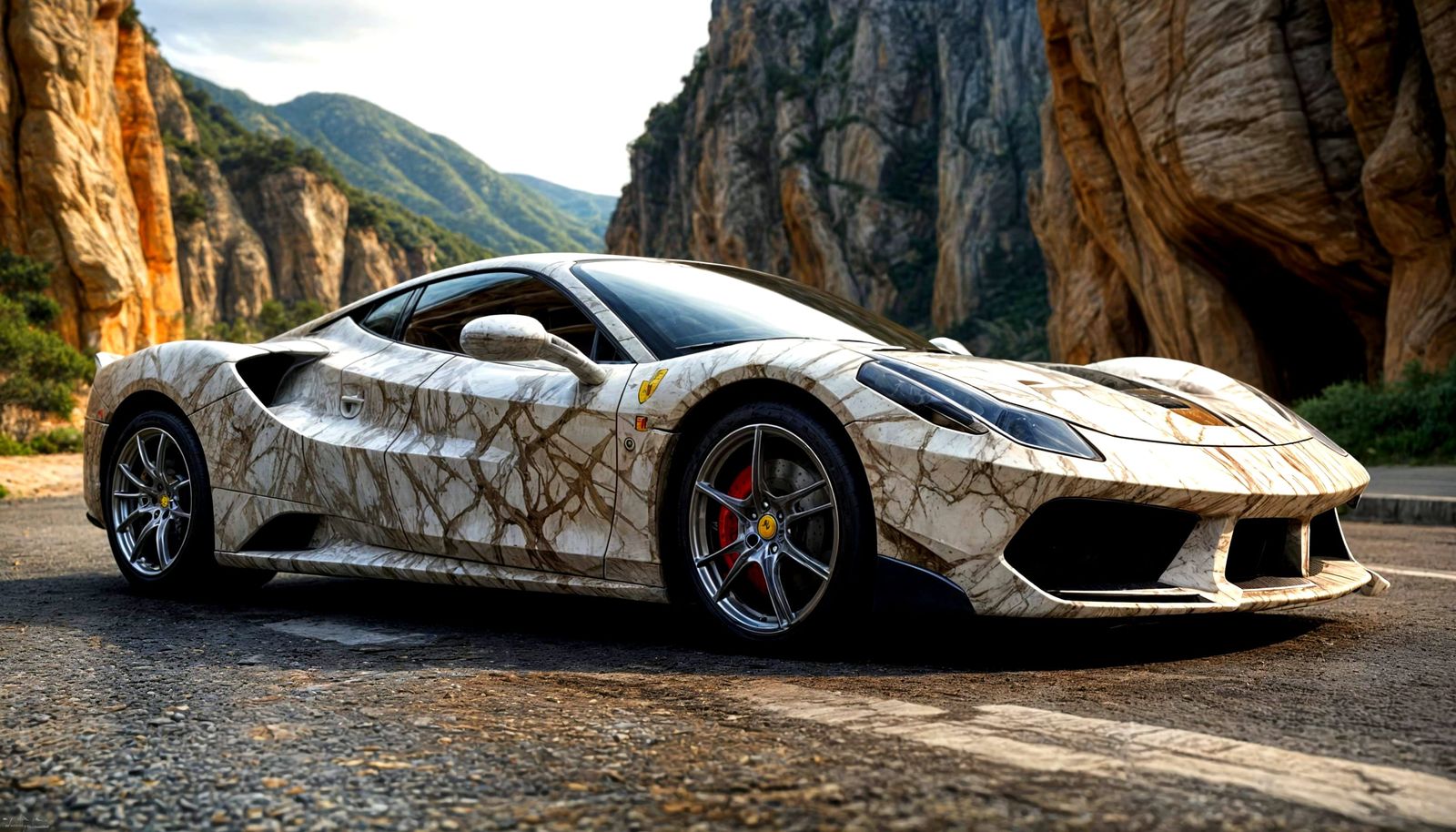 Michelangelo-Inspired Marble Ferrari in Italian Countryside