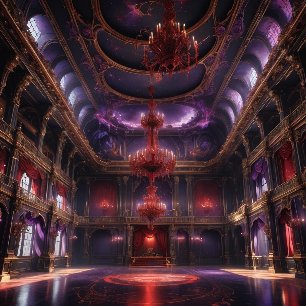 Fantastical Black, Red, and Purple Ballroom Concept Art