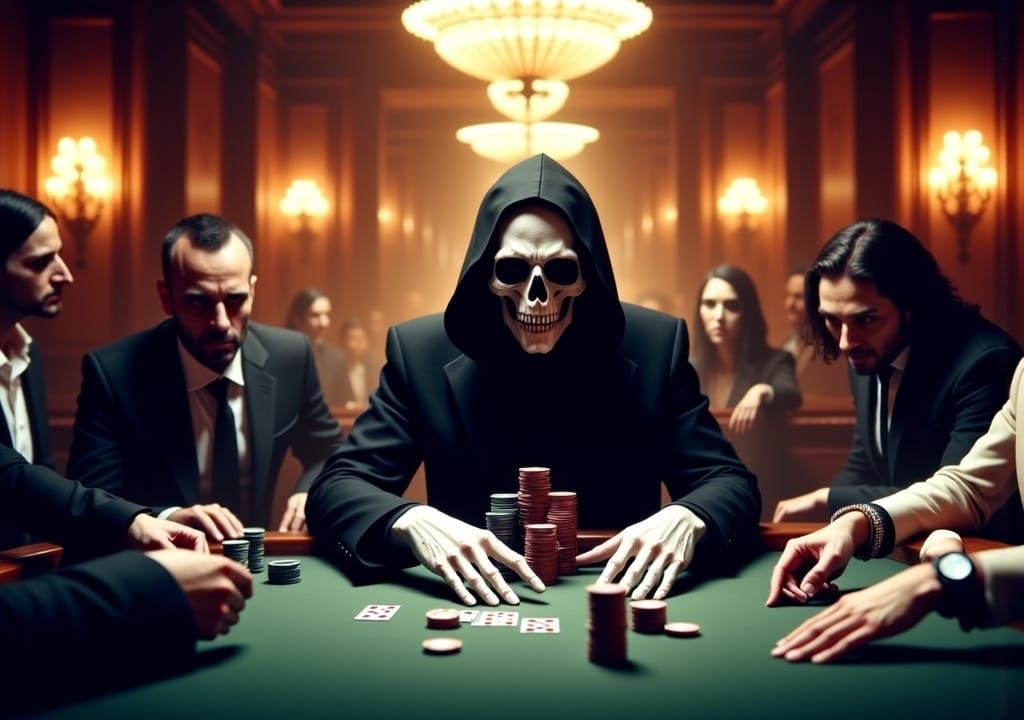 Grim Reaper Plays Poker in Art Deco Casino
